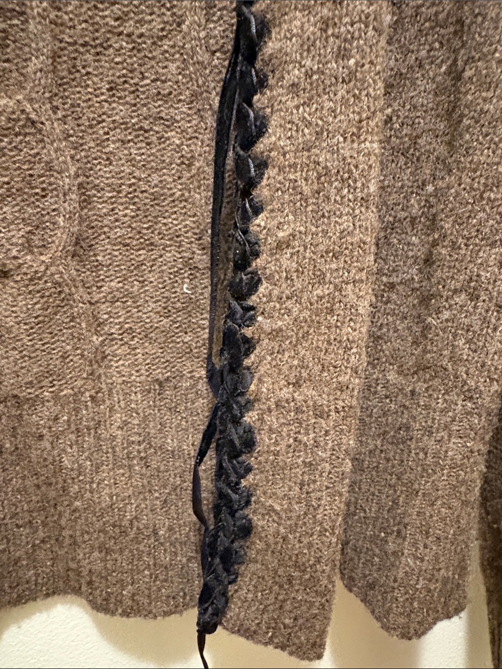 Odille Brown Black Cable-Knit Velvet Women's Cardigan Sweater - Picture 4 of 6